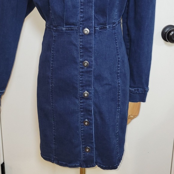 Free People Amber Button-Up Denim Mini Dress Size 2 Western Utility Chic - Picture 2 of 12